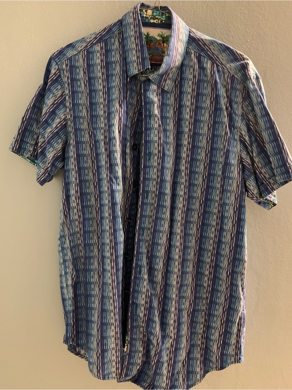 Robert Graham Blue Striped Short-Sleeve Button-Down Shirt